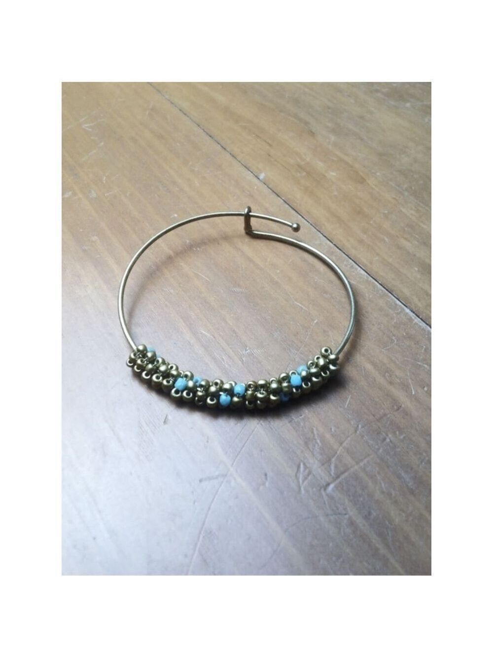 Bracelet Adjustable Gold Blue Beads